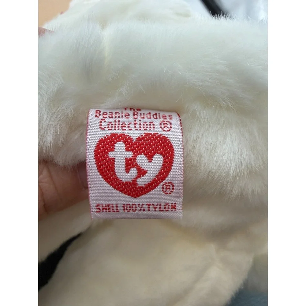 TY Beanie Buddy Flip White Cat Plush 1999 Pink Ribbon Blue Eyes‎ 11
